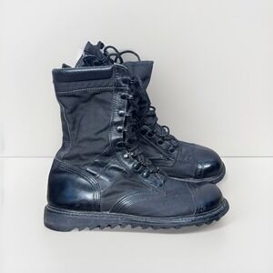 Vintage Corcoran Black Leather nylon Combat Boots Ripple Sole Size 13 Cap Toe